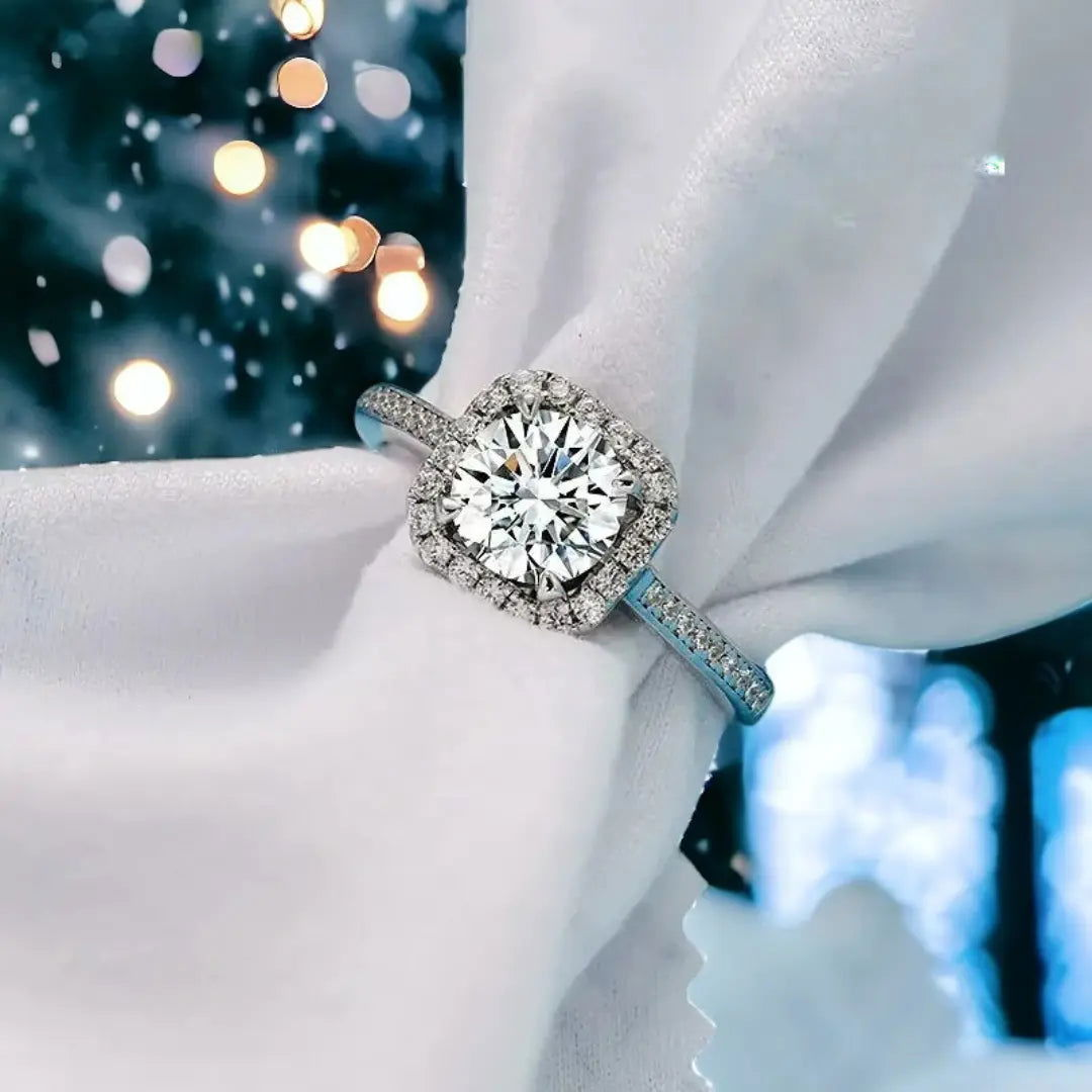 Sterling Silver Halo Cushion Ring - Dolce Vincita