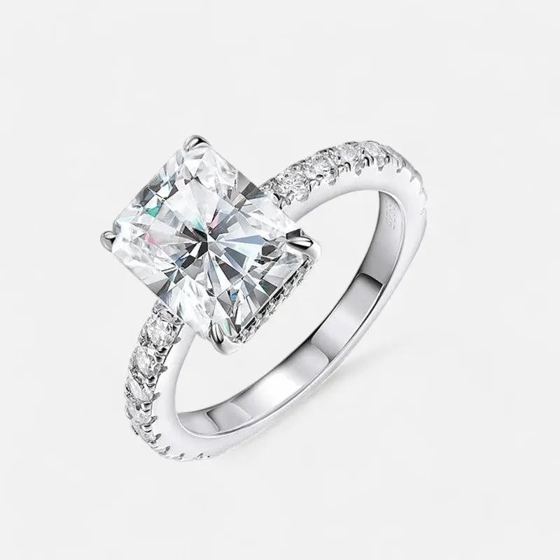 Sterling Silver Bold Radiant Moissanite Ring - Dolce Vincita