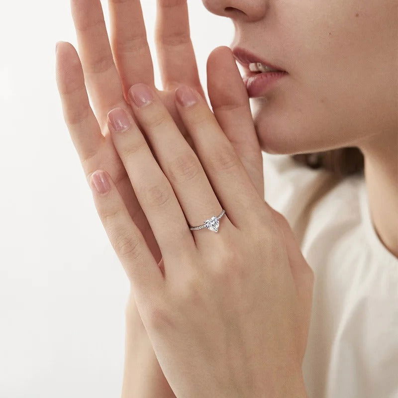 Sterling Silver Heart-Cut Solitaire Ring - Dolce Vincita