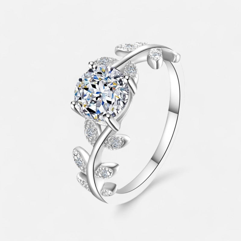 Sterling Silver Leaf Solitaire Ring - Dolce Vincita