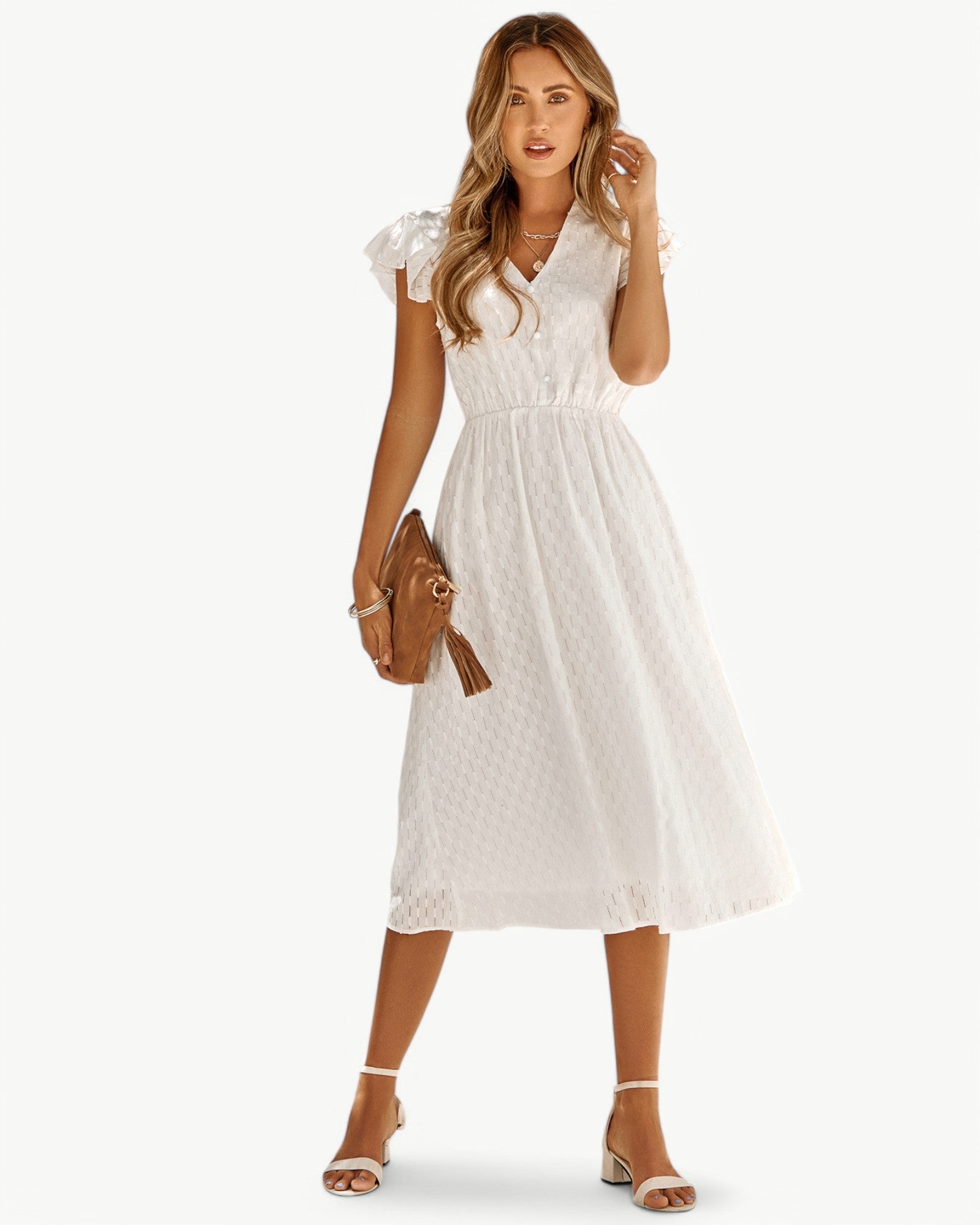 Lara | V-neck midi dress with ruffle sleeves
